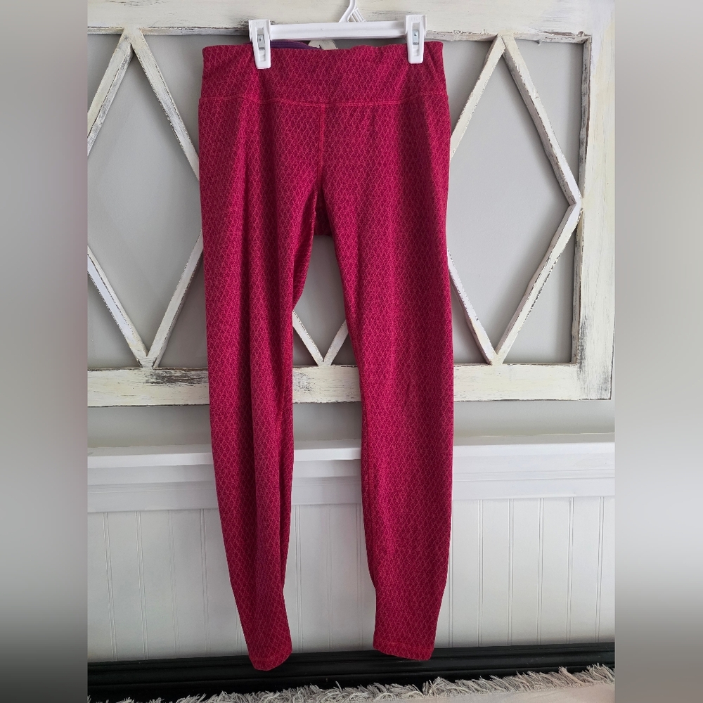 PrAna Women's Fushia Print Leggings Size Medium Pocket Roushed Ankle
